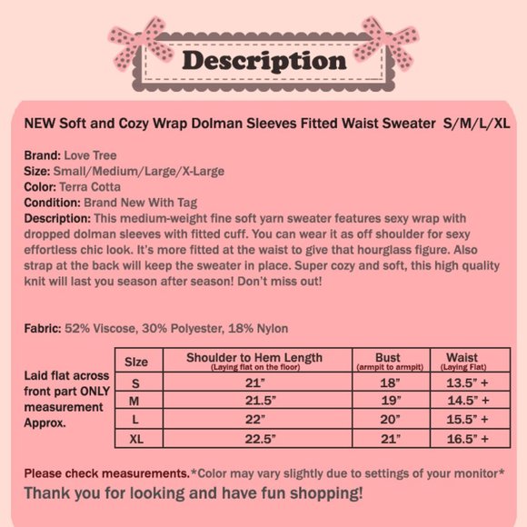 NEW Terra Cotta Rust Wrap Dolman Soft Cozy Sweater - Picture 7 of 8